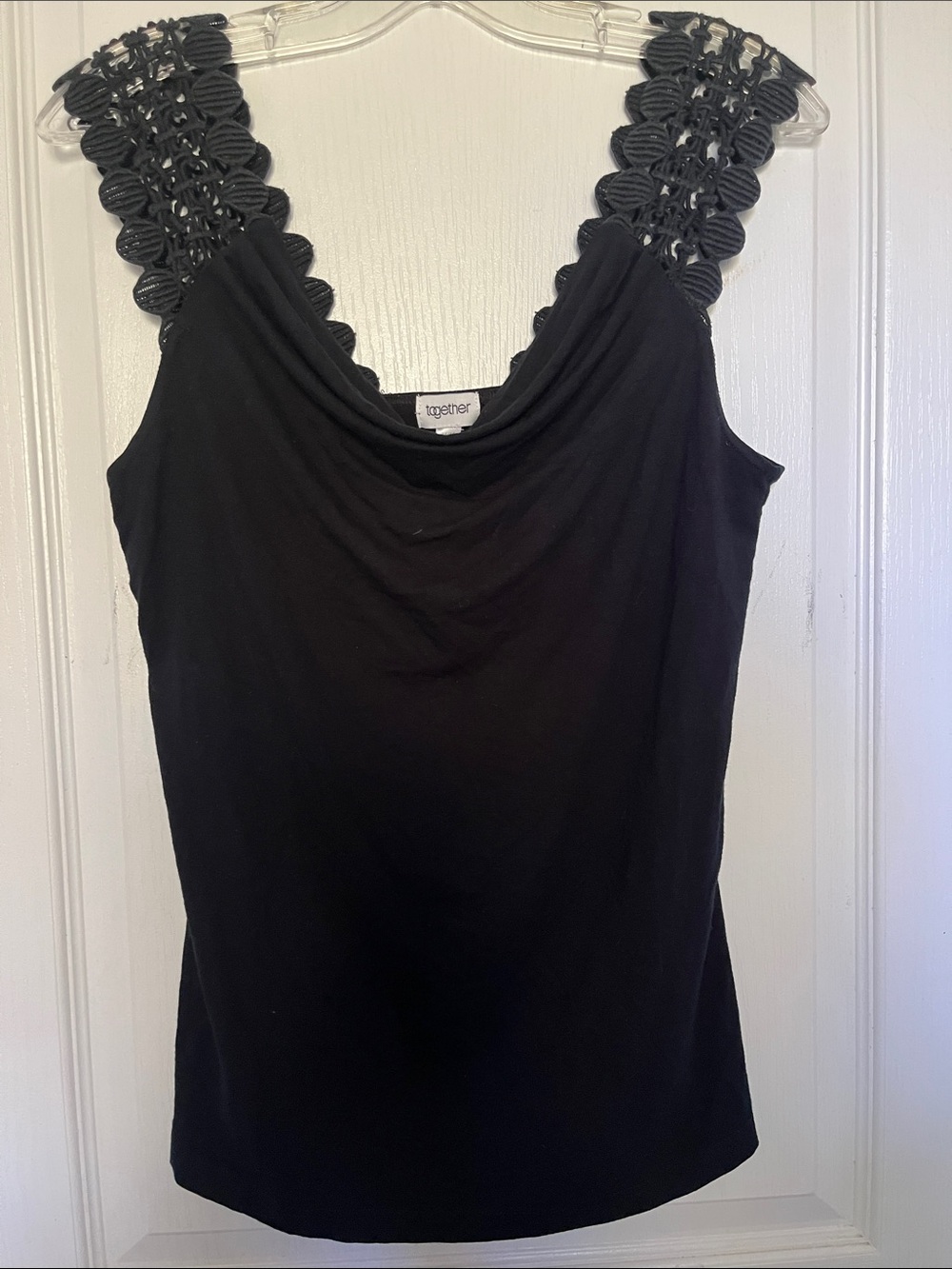 Together Black Tank with Crocheted Strap Detail